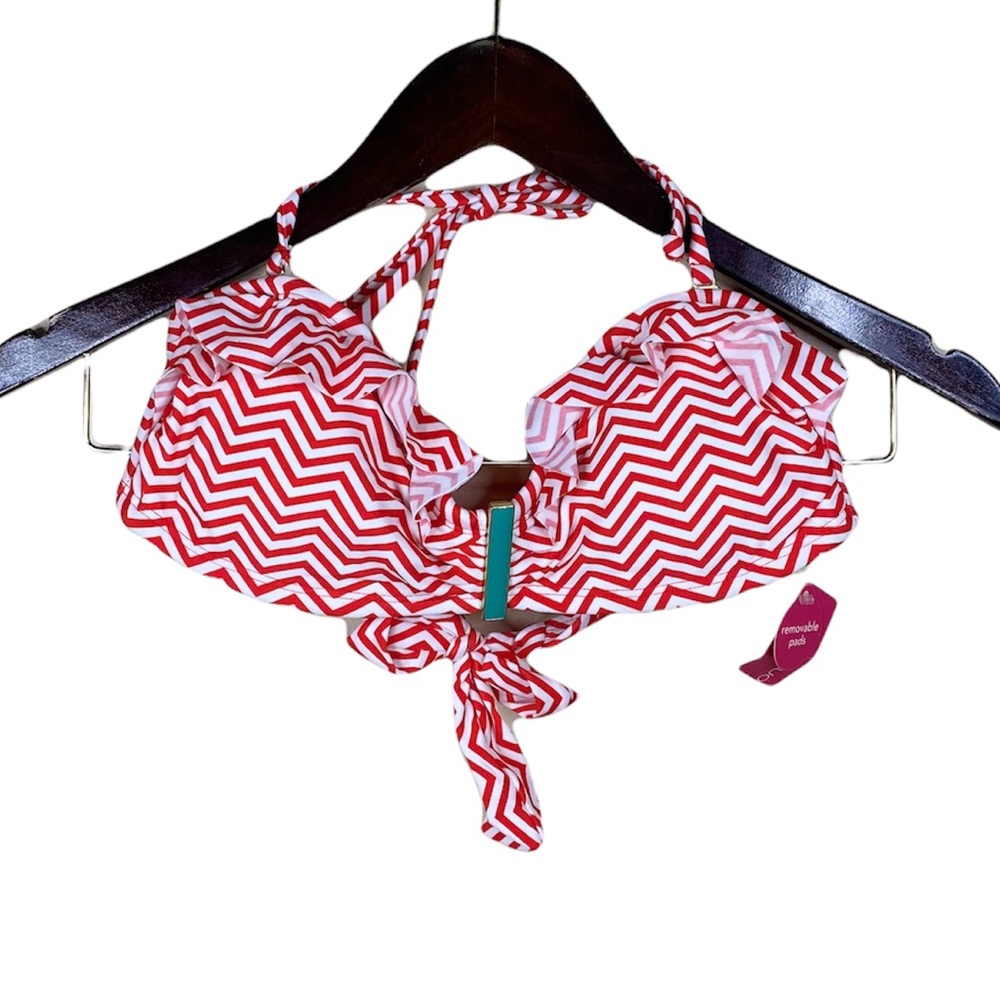 Xhilaration Orange and White Striped Bikini Top Womens Size Medium NWT